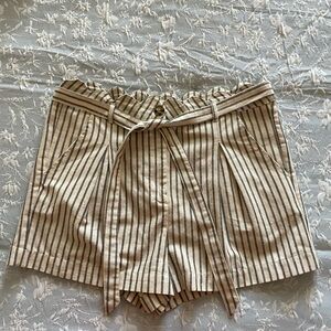 Mi Ami  Beige Black Striped High Waist Shorts large summer spring scalloped tie